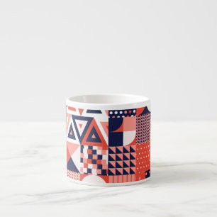 Taza De Espresso Diseño retro Bauhaus, geométrico colorido.