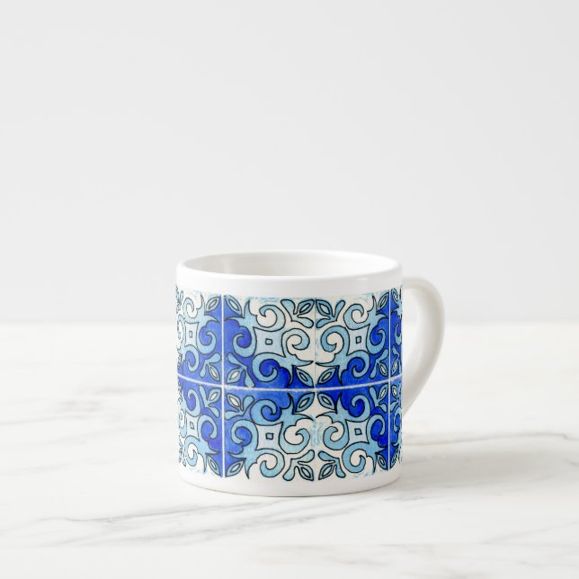 Taza De Espresso Diseño tallado mano 6 de la teja pintado en (Derecha)