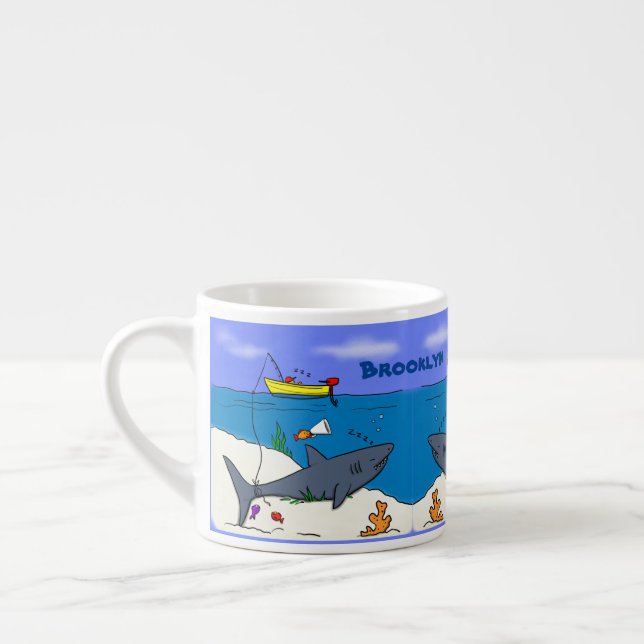 Taza De Espresso Divertido tiburón durmiente y personalizado de pes (Izquierda)