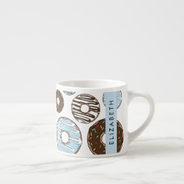 Taza De Espresso Donuts azules, donuts marrones, rociadores, tu nom