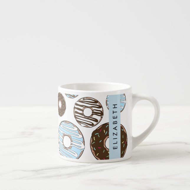 Taza De Espresso Donuts azules, donuts marrones, rociadores, tu nom (Derecha)