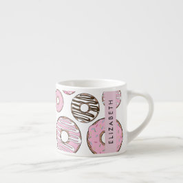 Taza De Espresso Donuts rosados, Donuts blancos, rociadores, tu nom