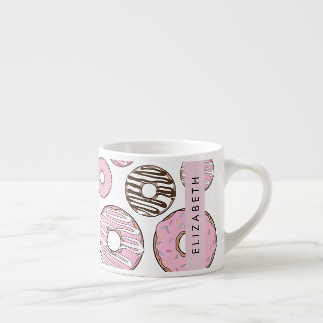 Taza De Espresso Donuts rosados, Donuts blancos, rociadores, tu nom (Derecha)