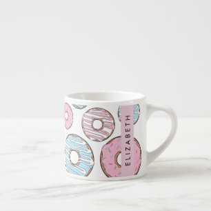 Taza De Espresso Donuts rosas, donuts azules, rociadores, tu nombre