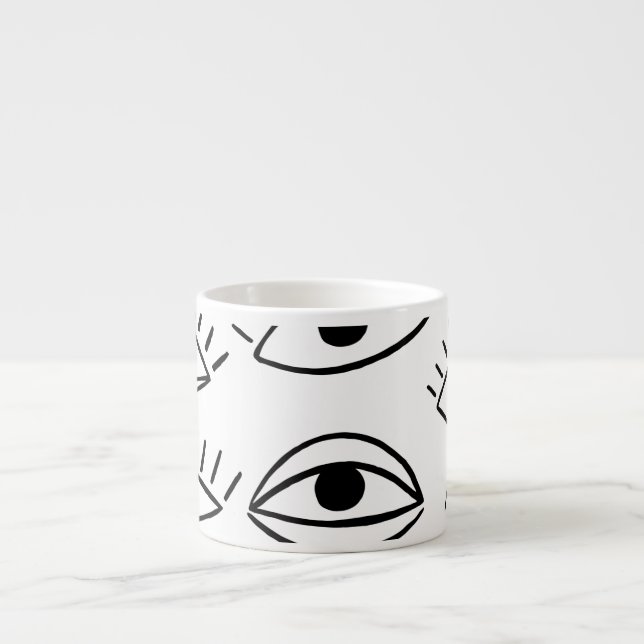 Taza De Espresso Doodle eye, patrón creativo sin costuras. (Frente)
