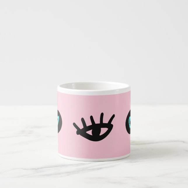 Taza De Espresso Doodle Girly: Los Ojos Corazón Sin Pena. (Frente)