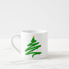 Taza De Espresso Doodle verde de árbol de Navidad Minimalista