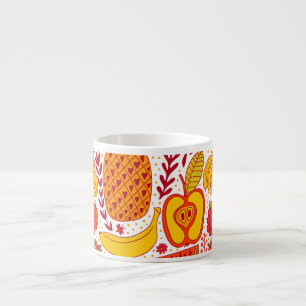 Taza De Espresso Doodles de frutas: Patrón de cosecha de verano.