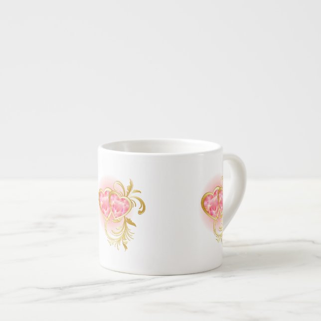 Taza De Espresso Dos corazones guiñados por joyas rosas (Derecha)