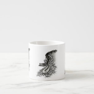 Taza De Espresso Dragón chino, diseño blanco y negro en tatuostyl