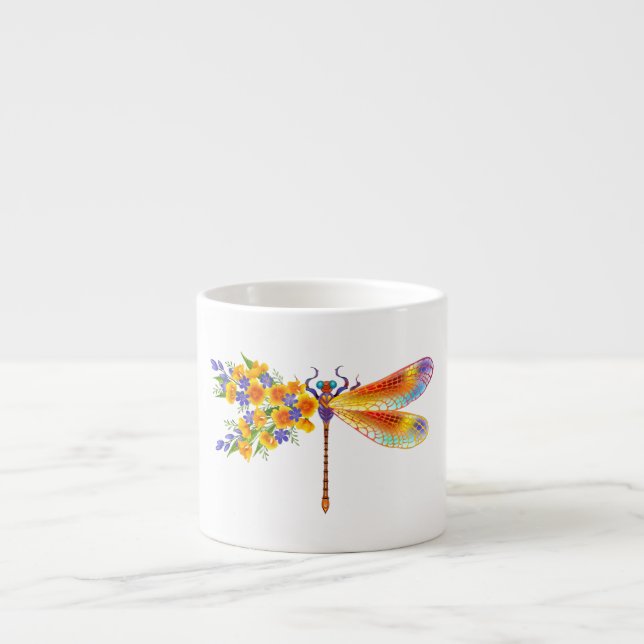 Taza De Espresso Dragón de flores amarillas (Frente)