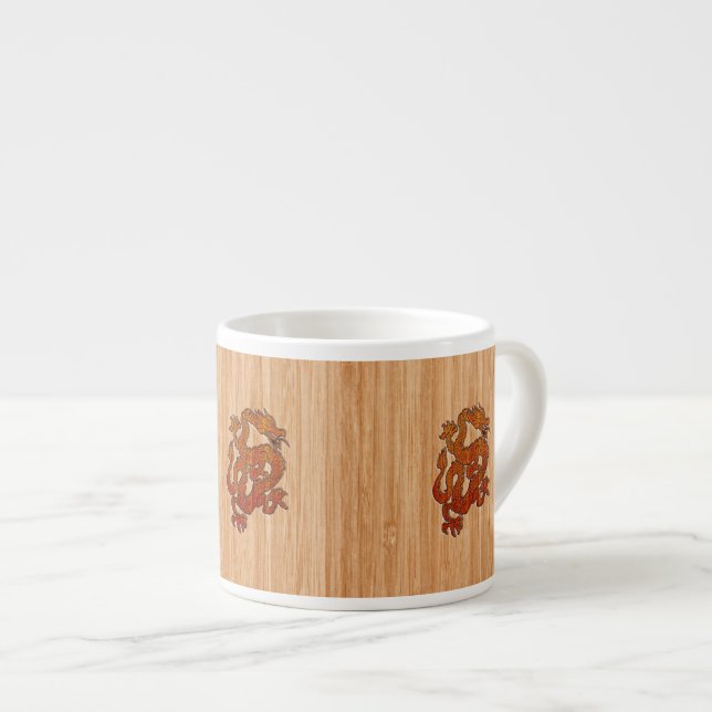 Taza De Espresso Dragón Oriental Rojo al estilo de Bambú (Derecha)