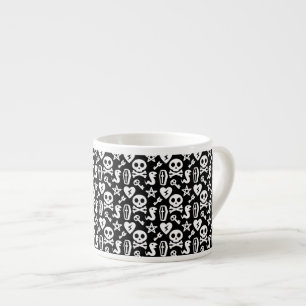 Taza De Espresso Dulce Patrón de Halloween de Calavera y Huesos Cru