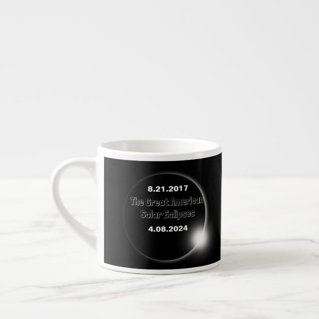 Taza De Espresso Eclipse solar de doble fecha 2024 y 2017 (Izquierda)