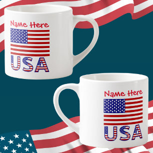 Taza De Espresso EE. UU. Estados Unidos Bandera de América Roja Per