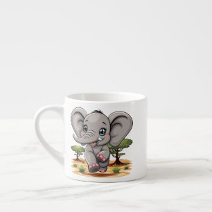 Taza De Espresso El bebé elefante salta feliz en la sabana africana