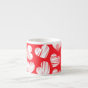 Taza De Espresso El día de San Valentín cardíaco moderno rojo y bla