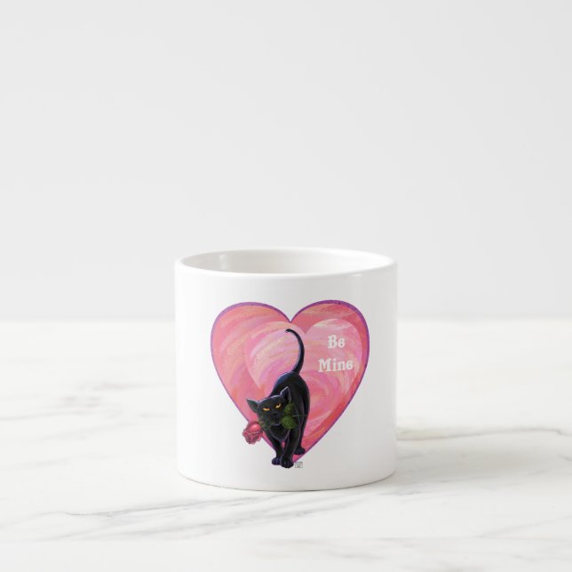 Taza De Espresso El día de San Valentín de gato negro (Frente)