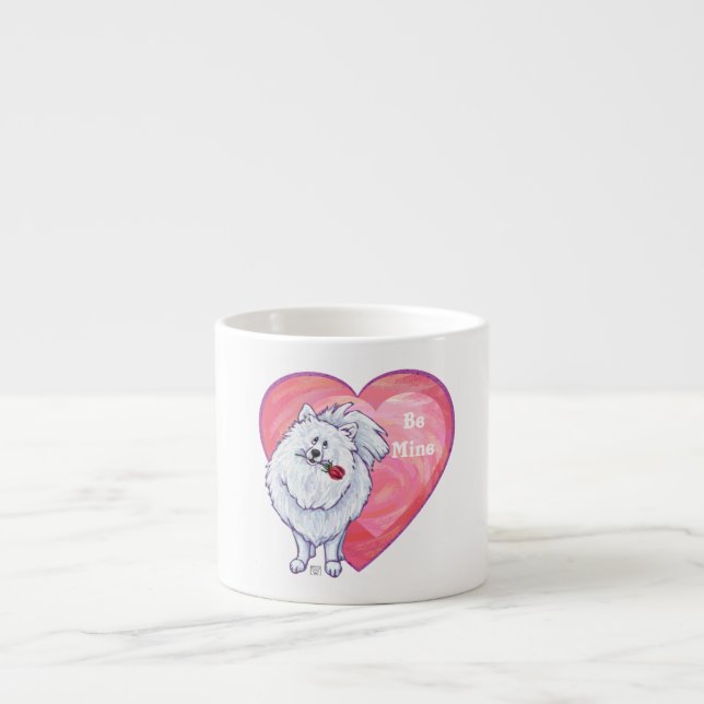 Taza De Espresso El día de San Valentín Pomerania Blanca (Frente)