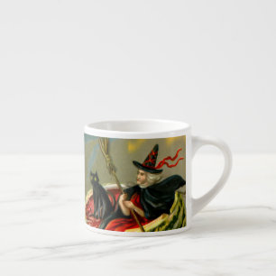 Taza De Espresso El gato negro y la bruja de Halloween