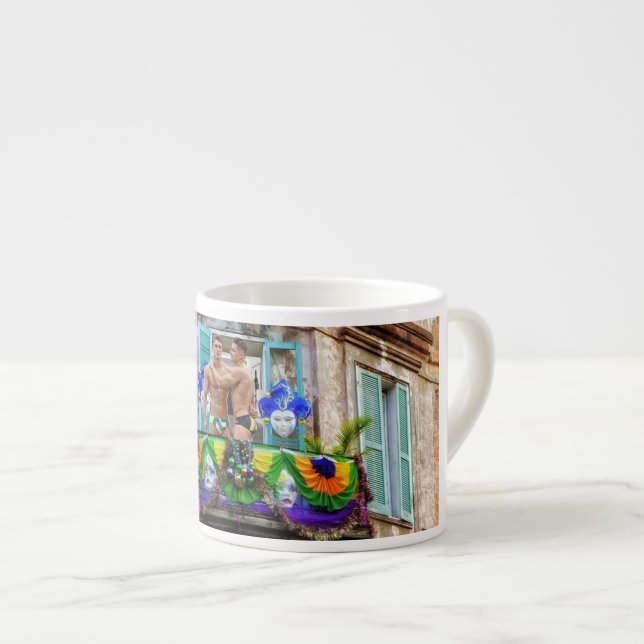 Taza De Espresso El Mardi Gras de SlipperyJoe enmascara abalorios d (Derecha)