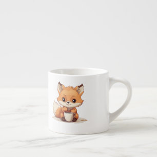 Taza De Espresso El pequeño zorro lindo bebe un café
