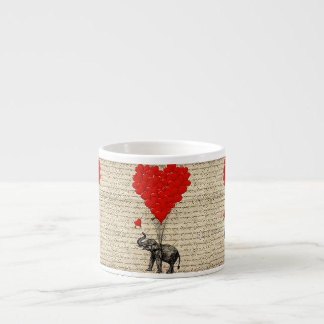 Taza De Espresso Elefante y globos en forma de corazón (Frente)
