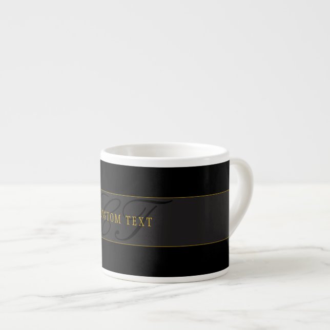 Taza De Espresso Elegant Script Monogram Black & Gold (Derecha)