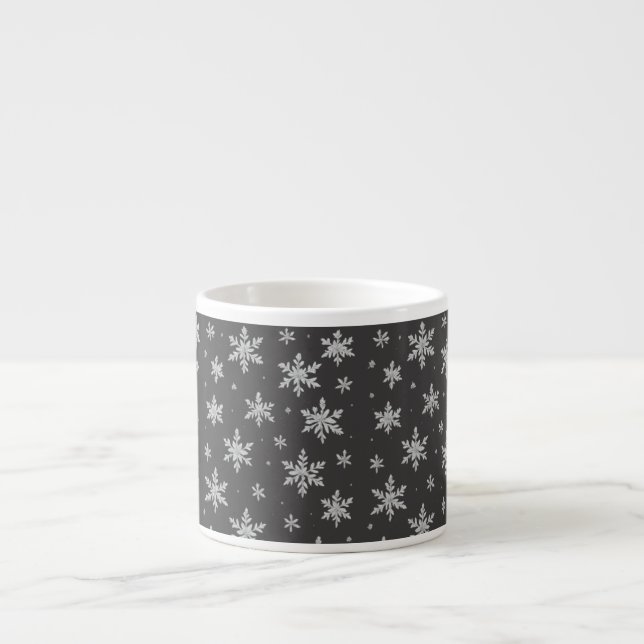 Taza De Espresso Elegant Silver Snowflake | Winter Holiday  (Frente)