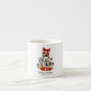 Taza De Espresso Elegante acuarela Red Bow Family Árbol de Navidad