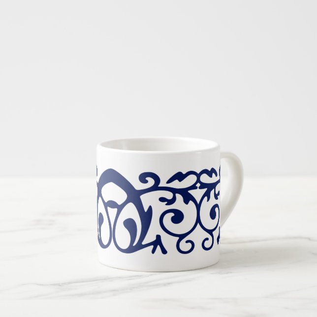 Taza De Espresso Elegante espresso azul y blanco de la marina (Derecha)