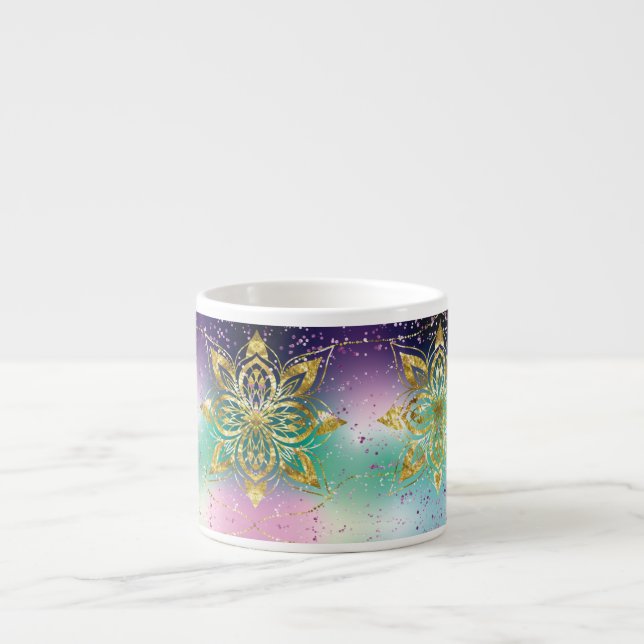Taza De Espresso Elegante fiesta verde rosa violeta Estrellas de co (Frente)