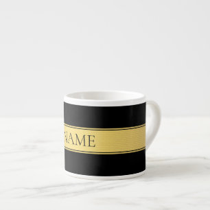 Taza De Espresso Elegante franja de oro falso y fondo negro o DIY