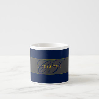 Taza De Espresso Elegante guión Monograma Marina oscura gris azul y