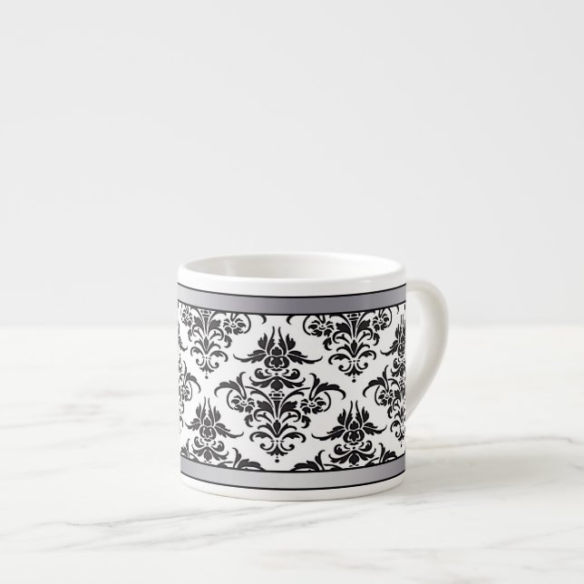 Taza De Espresso Elegante jarra de espresso de Damasco blanco y neg (Derecha)