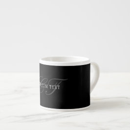 Taza De Espresso Elegante Monograma Personalizable | Negro Gris Bla