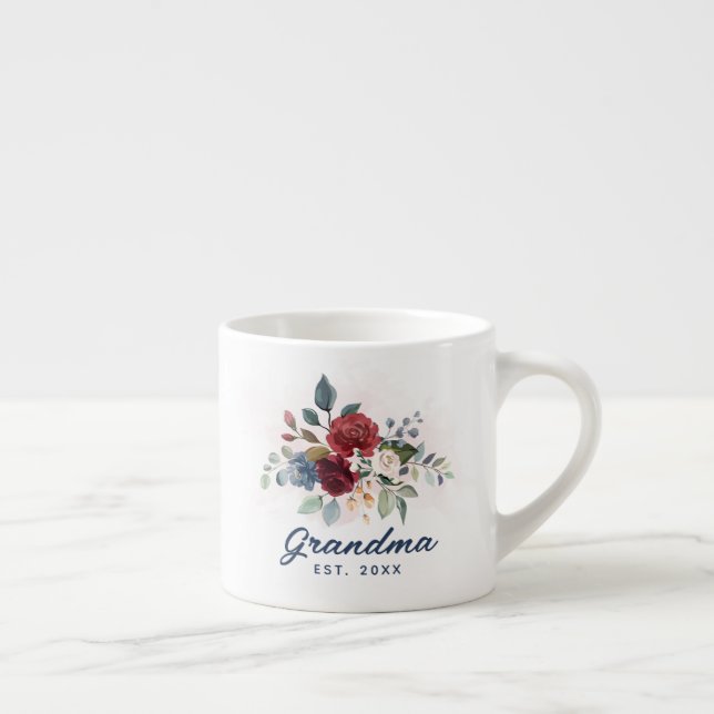 Taza De Espresso Elegante Personalizado de la abuela floral (Derecha)