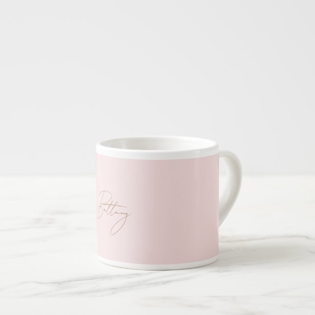 Taza De Espresso Elegante Rubor Rosa & Moda Gold Script Name (Derecha)