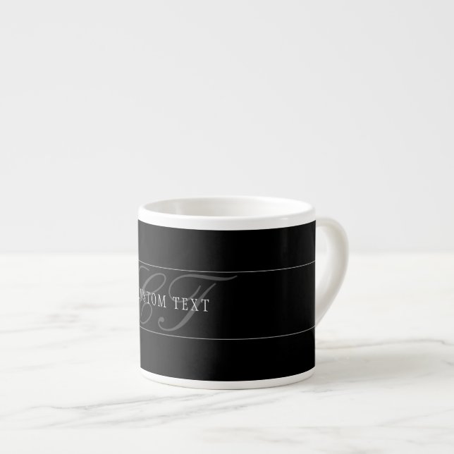 Taza De Espresso Elegante Script Monograma Editable Blanco Gris Neg (Derecha)