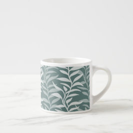 Taza De Espresso Elegante Silueta de Planta en Humoso Teal Fluyente