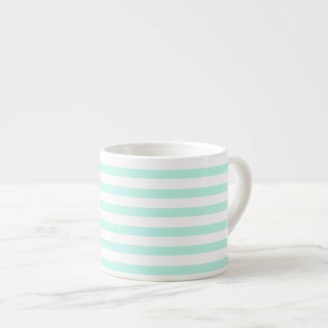 Taza De Espresso Elegantes franjas Verde azuladas y blancas (Derecha)