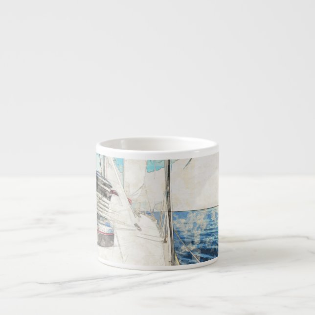 Taza De Espresso Esbozo de barcos de vela navegando por el mar (Frente)