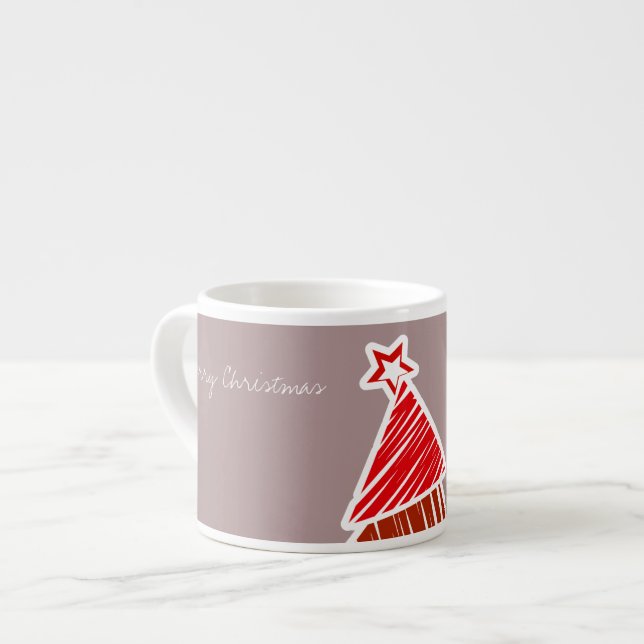 Taza De Espresso Esbozo rojo árbol de Navidad Espresso Mug (Izquierda)