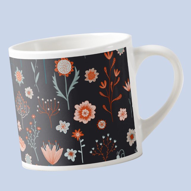 Taza De Espresso Escándalo oscuro floral floral moderno (Modern Scandinavian dark floral espresso cup)