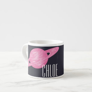 Taza De Espresso Espacio y planeta Saturno Ilustracion con nombre