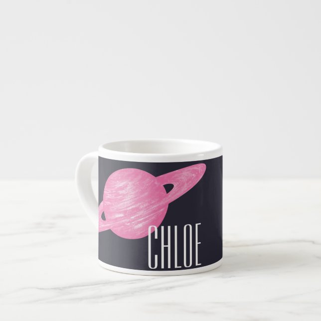 Taza De Espresso Espacio y planeta Saturno Ilustracion con nombre (Izquierda)