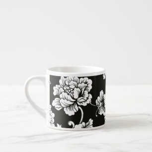 Taza De Espresso Espresso Mug-Floral blanca y negra