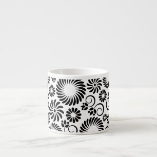 Taza De Espresso Espresso Mug floral blanco y negro