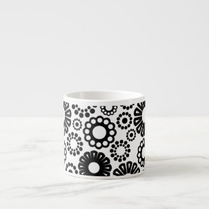 Taza De Espresso Espresso Mug floral blanco y negro