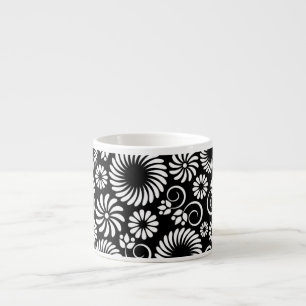 Taza De Espresso Espresso Mug floral blanco y negro